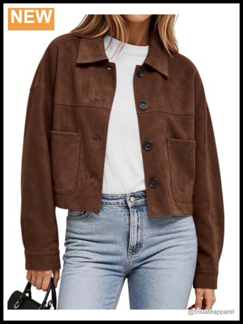 Faux Suede Cropped Jacket Casual Lightweight Button Down Coat